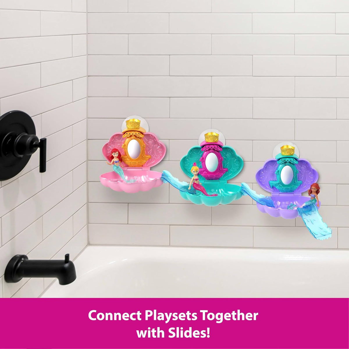 Mattel Disney Princess Mermaid Bath Surprise Small Dolls & Accessories in Shell Playsets with Slides, Inspired by Disney Movies
