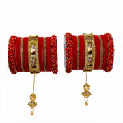 NMII Non-Precious Metal,Base Metal with Radha Krishna Latkan Zircon Gemstone Or Pearl and Velvet worked Glossy Finished Bangle Set For Women and Girls