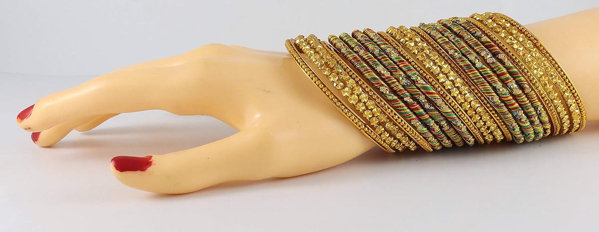 NMII Glass and Silk Thread Zircon Gemstone Bangle Set For Women/Girls