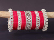 NMII Premium Metal Bangles Silver Chuda Set For Bridal Women & Girls with Zircon Diamond & Kundan Beads | Designer AD Chuda | Bridal Bangles Chooda Set For Wedding, Party, Occasion-Set of 74