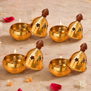 DSH Brass Diya Pure Brass Traditional Oil Puja Lamp for Temple, Mandir, Festival Decoration, Home Decor & Diwali Gift (Star Dome, Set of 4)