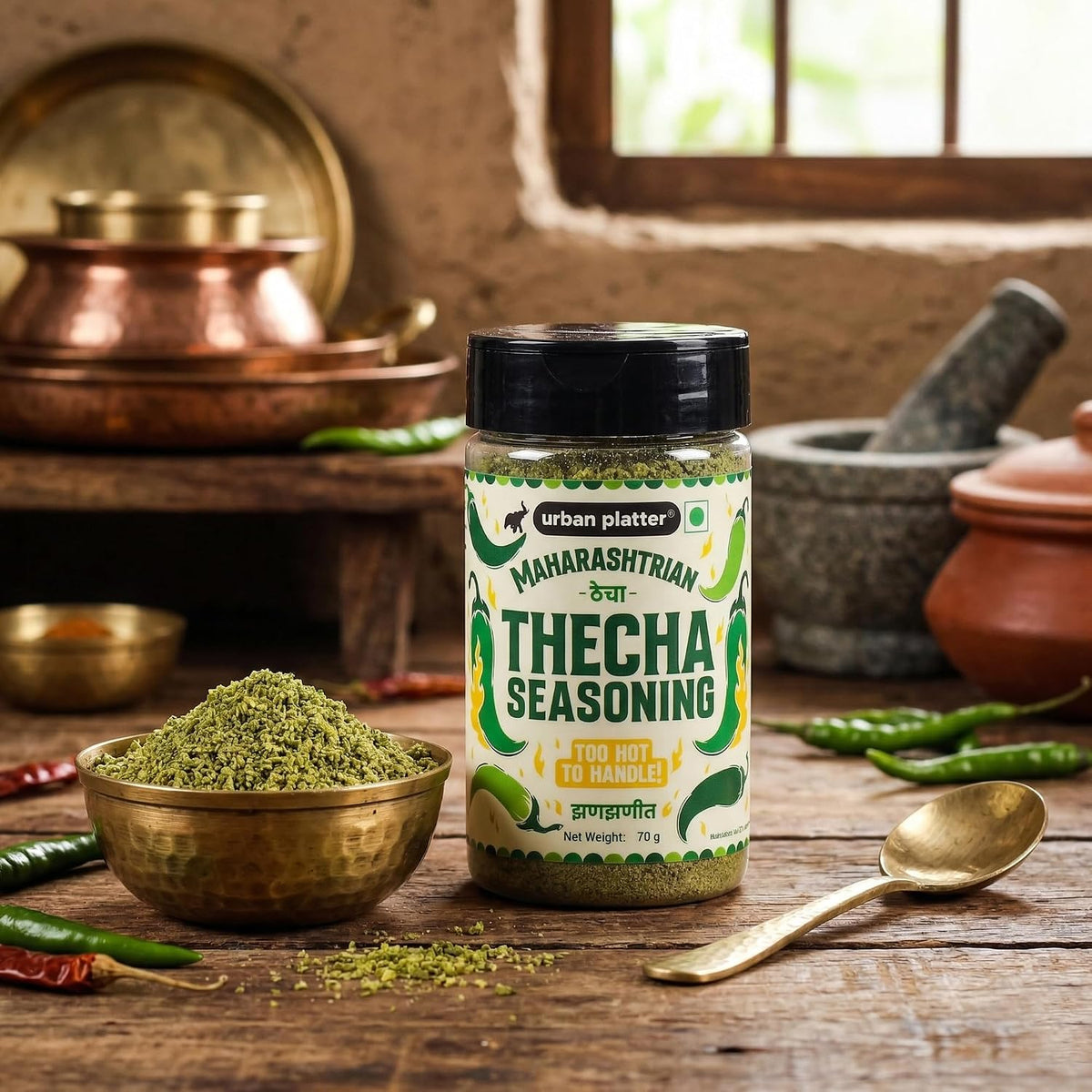 Urban Platter Thecha Seasoning, 70g (Authentic Maharashtrian Condiment | Bold Chilli, Garlic & Peanut Blend | Perfect for Fries, Pasta & Rice)
