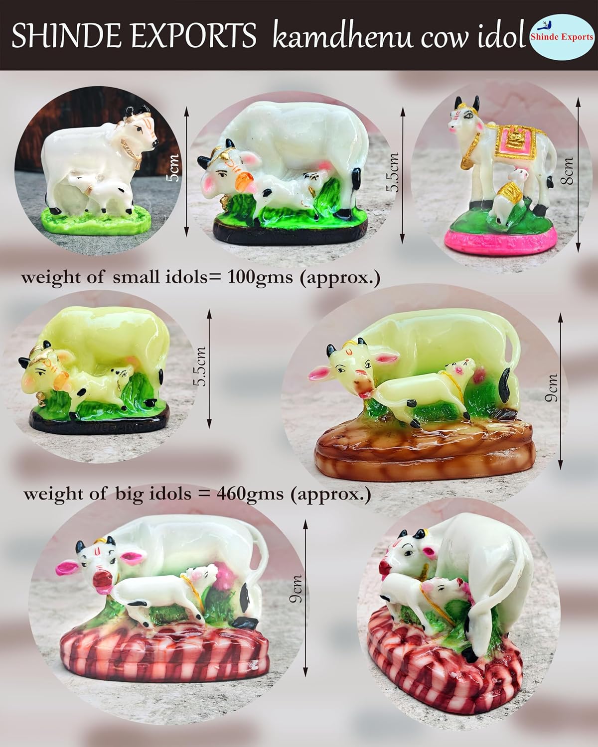 SHINDE EXPORTS Cow with Calf kamdhenu Marble Idol White Statue for vastu Pooja Home Decor (White, 5cm)
