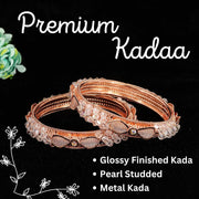 NMII Rose Gold Plated Metal with Stylish Pearls & Zircon Diamond Bangles Kada Set For Women & Girls | Kada For Women Fancy | Elegant Bangles For Wedding, Party, Occasion, Festive- Set of 2