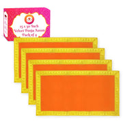 Bhakti Lehar Orange Velvet Pooja Cloth | Aasan for God Idol Sitting, Mandir Shelf, Puja Chowki Table and Home Temple Decoration - Pack of 4 (18 x 24 Inch)
