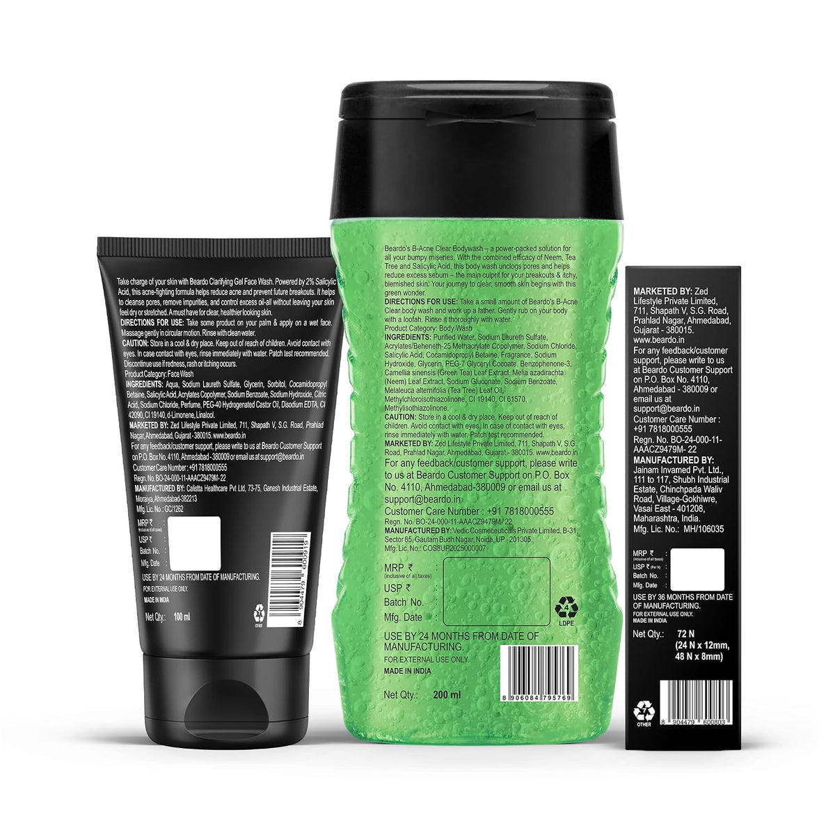 Beardo Acne Ka The End Kit for Men | 2% Salicylic Acid Face Wash, Body Wash & Pimple Patch | Helps Fight Face & Body Acne, Controls Excess Oil | Complete Acne Care Kit