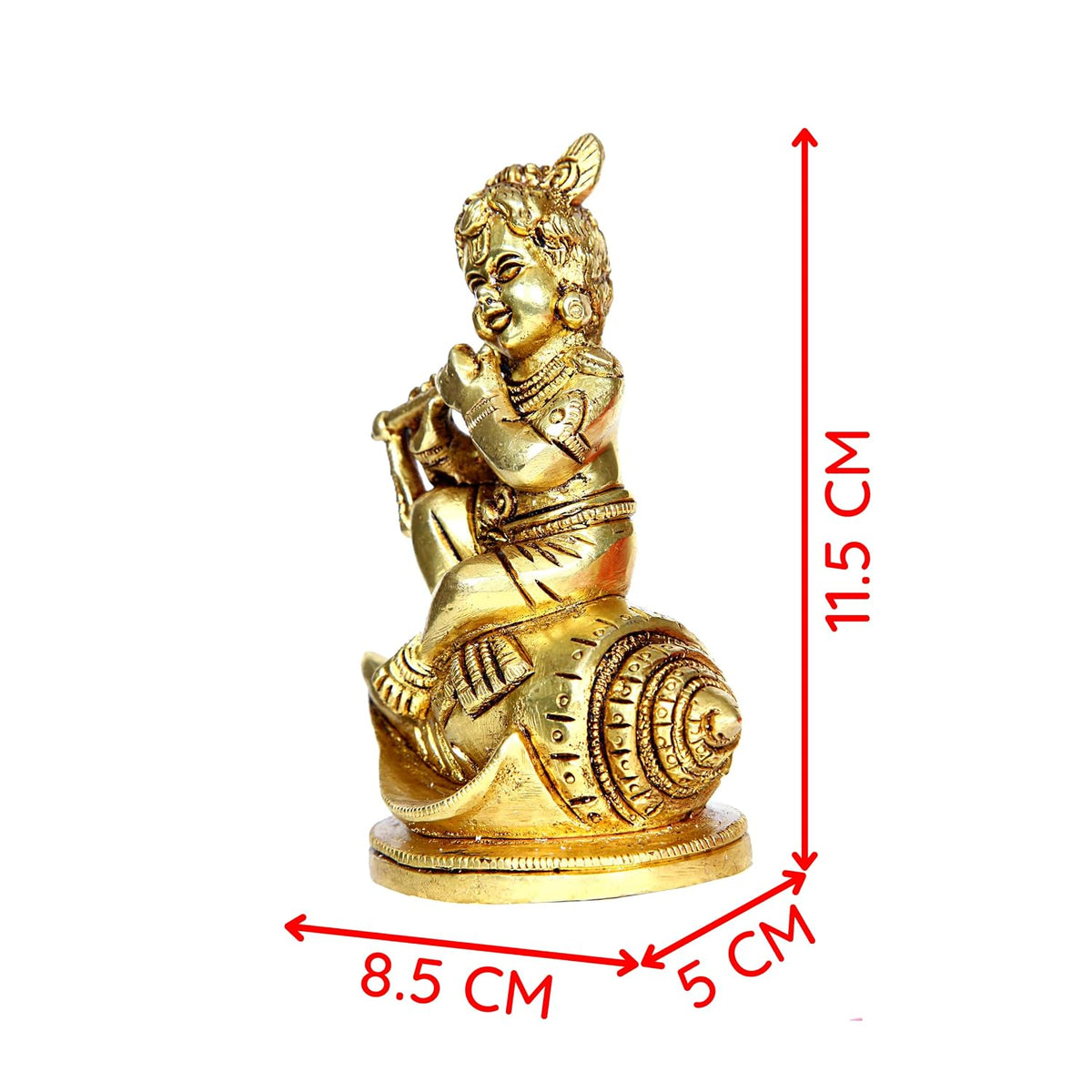Aalayam Selveer Bal Krishna Sitting on Shankh Brass Statue | Krishna Sitting Idol | Gold Color, 11.5cm Height, 1 Piece