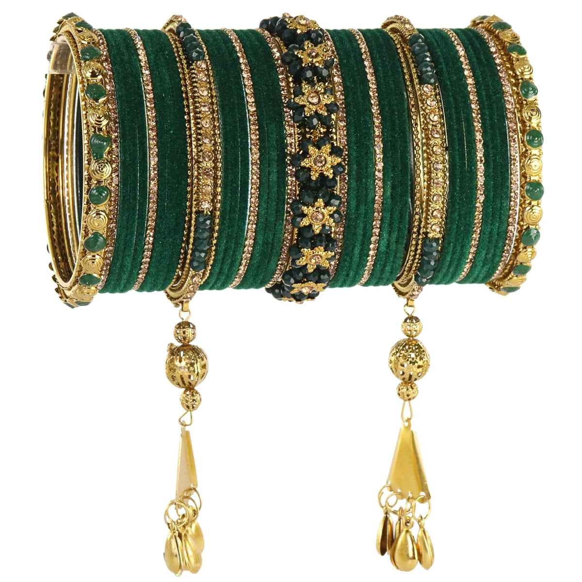NMII Premium Bridal Velvet Chuda Set Beads & Zircon Stones Studded With Latkan Work For Women & Girls | Punjabi Wedding Chooda Bangles | Ethnic Festival Jewelry | Chuda's Gift - Set Of 82