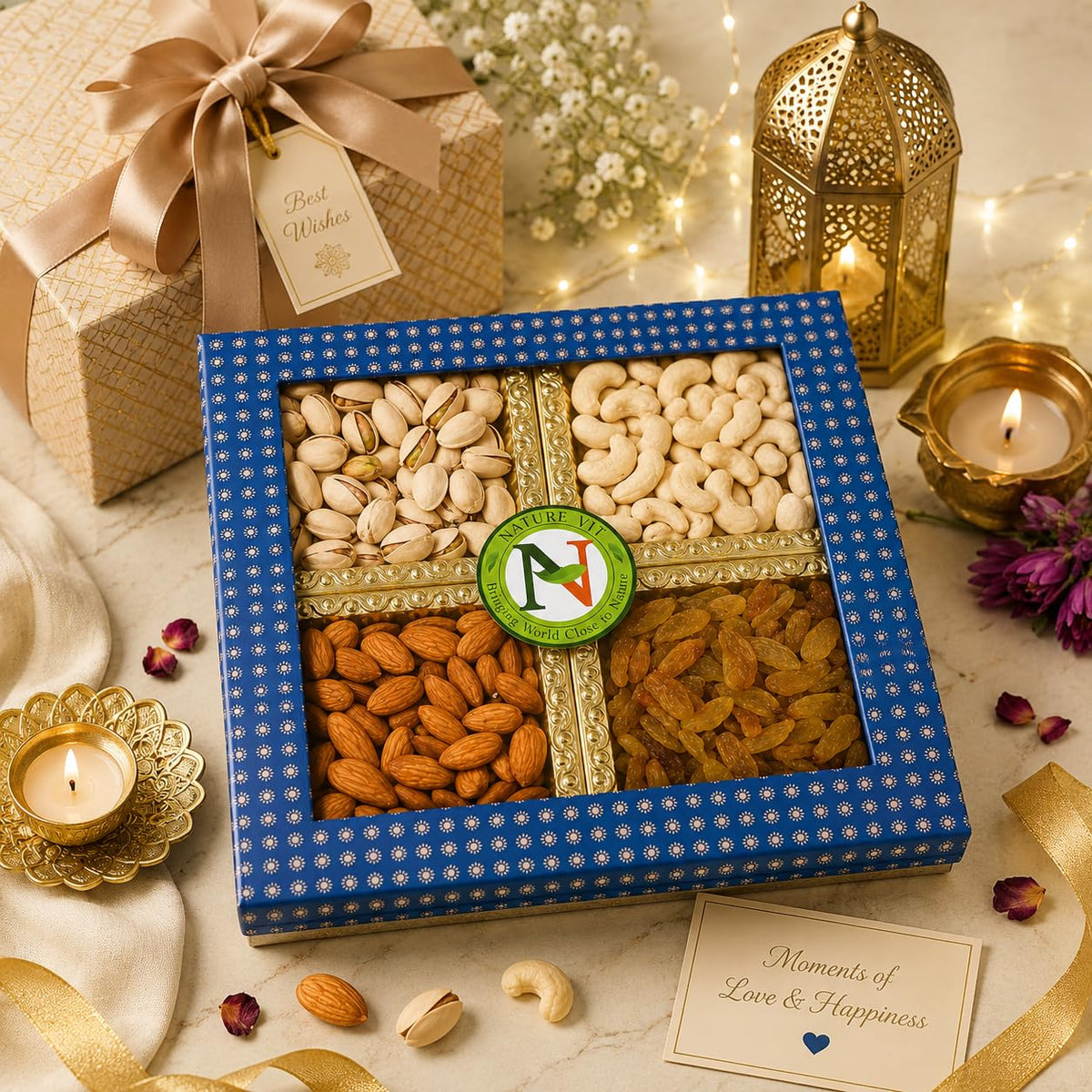 NatureVit Dry Fruits Combo Gift Pack, 400g (Cashew, Almond, Pistachios and Raisins) - Healthy Gift Hamper for Every Occasion | Rakhi Gift Pack for Family, Friends | Corporate Office Gifts Combo | Rakshabandhan Celebration Pack