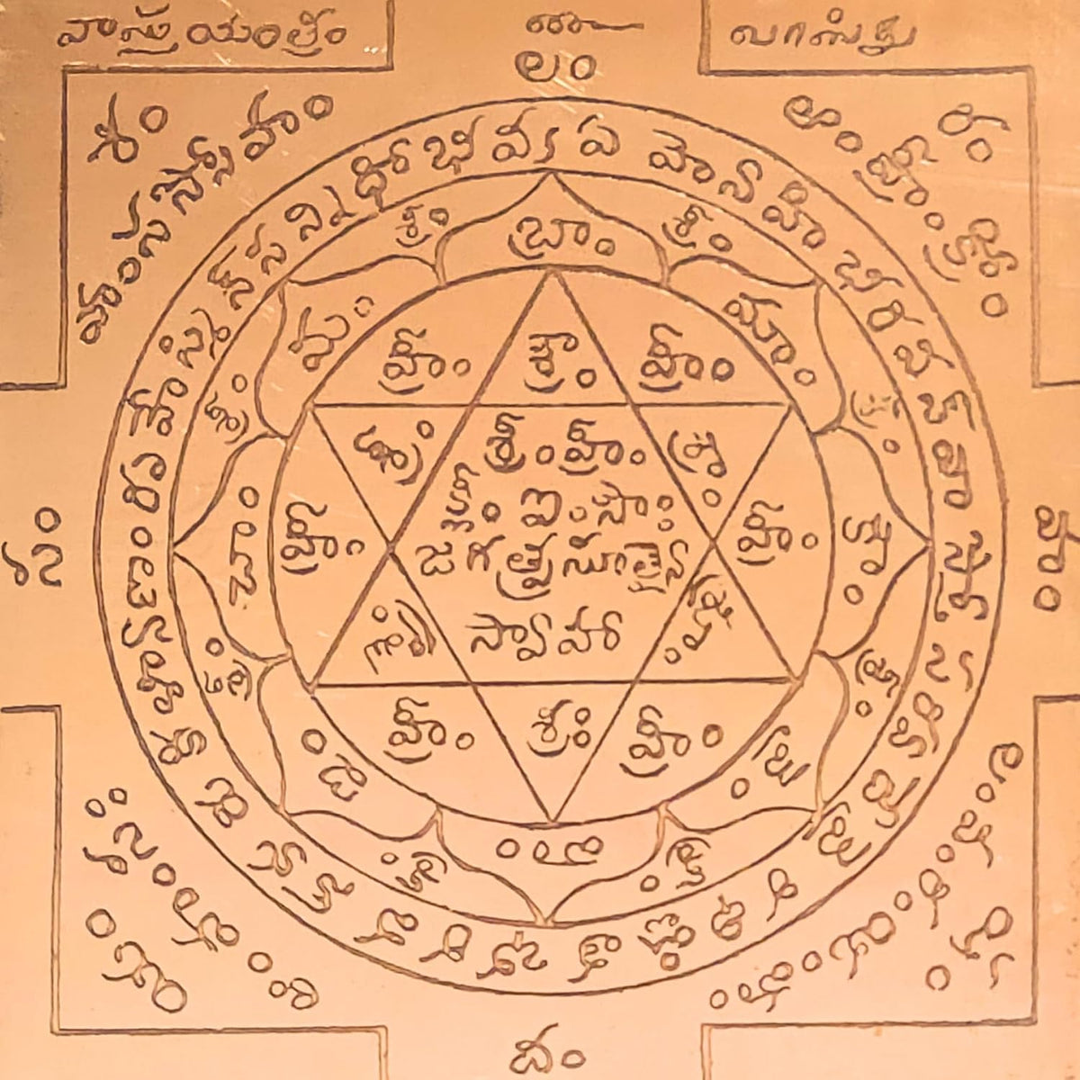Aalayam Selveer Vastu Yantra Telugu | Sri Vastu Yantra Telugu Size 6"x6", Copper Yantra, Brown Colour, 1 Piece