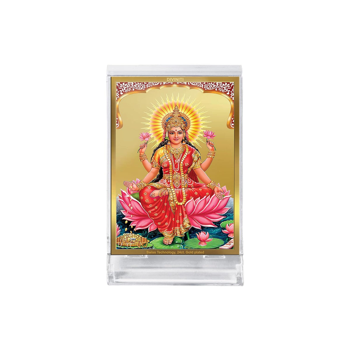 DIVINITI 24K Gold Plated Religious Car Dashboard Frame | Premium God Idol Frame for Car, Home Mandir & Office Table | Spiritual Gift, Decorative Showpiece | Lakshmi Ji