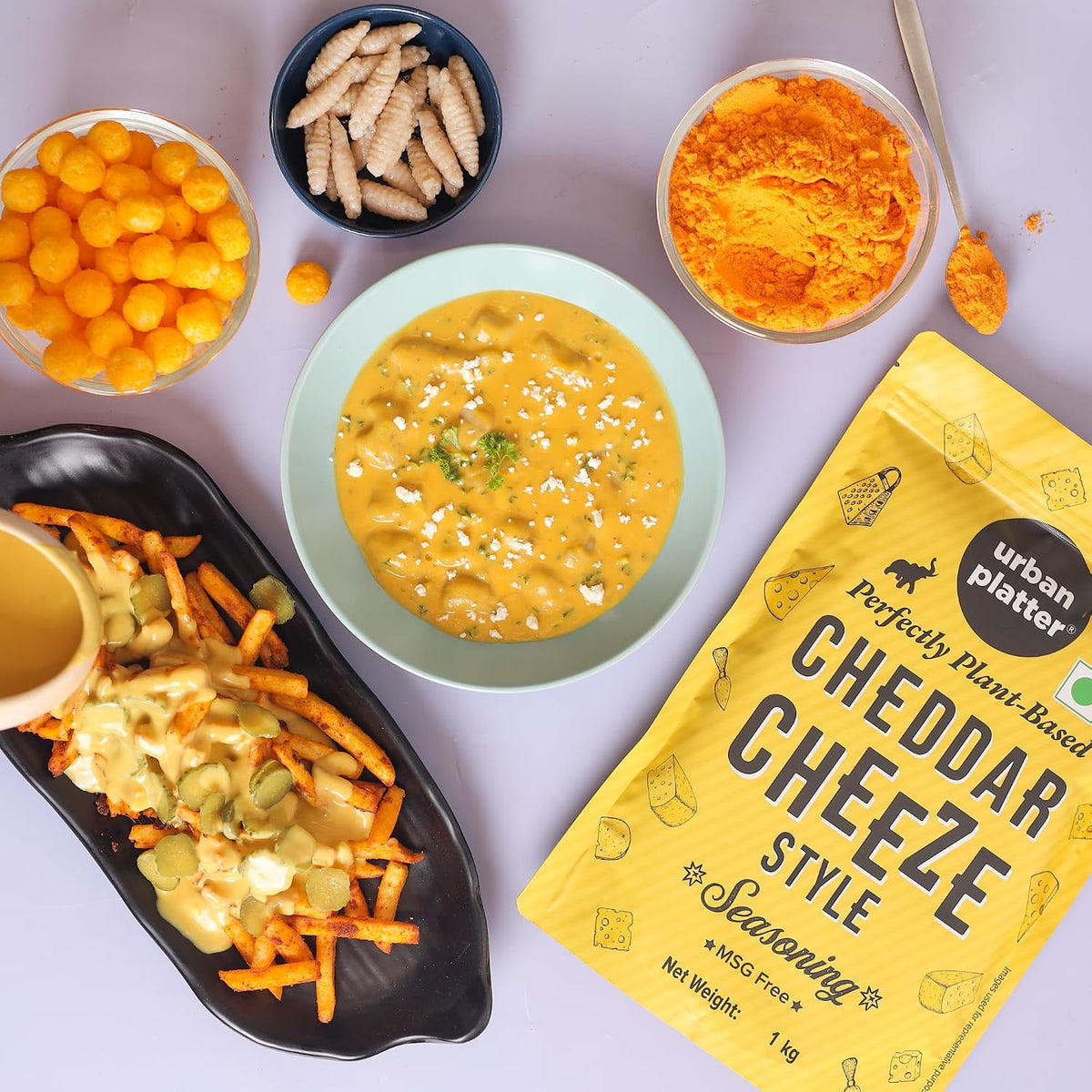 Urban Platter Cheddar Cheese Style Seasoning, 1 kg (Perfectly Plant-based | Ideal for Pop Corn, Fries, Pasta, and more | Super-Value pack)