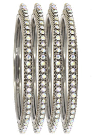 NMII Non-Precious Metal Base Metal with Zircon Gemstone Studded worked Glossy Finished Bangle/Kada Set For Women and Girls