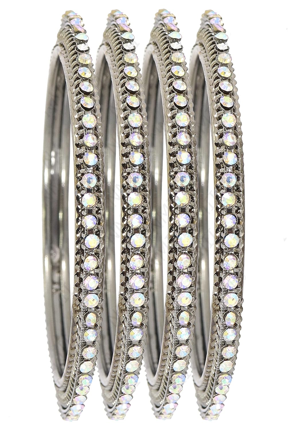 NMII Non-Precious Metal Base Metal with Zircon Gemstone Studded worked Glossy Finished Bangle/Kada Set For Women and Girls
