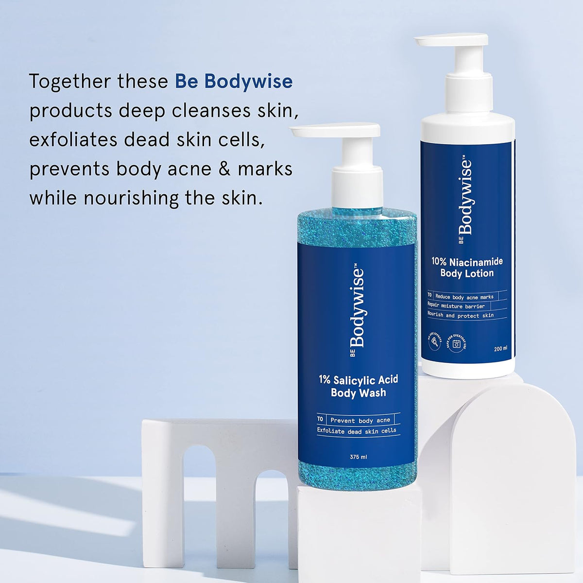 Be Bodywise Body Care Pack | 1% Salicylic Acid Body Wash & 10% Niacinamide Lotion | Prevents Acne, Exfoliates, Promotes Glowing & Radiant Skin | 575 ml