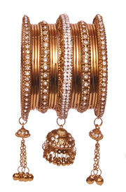 NMII Non-Precious Metal Base, Metal With Zircon Gemstone and Latkan Jhumki Bangles Set For Women and Girls