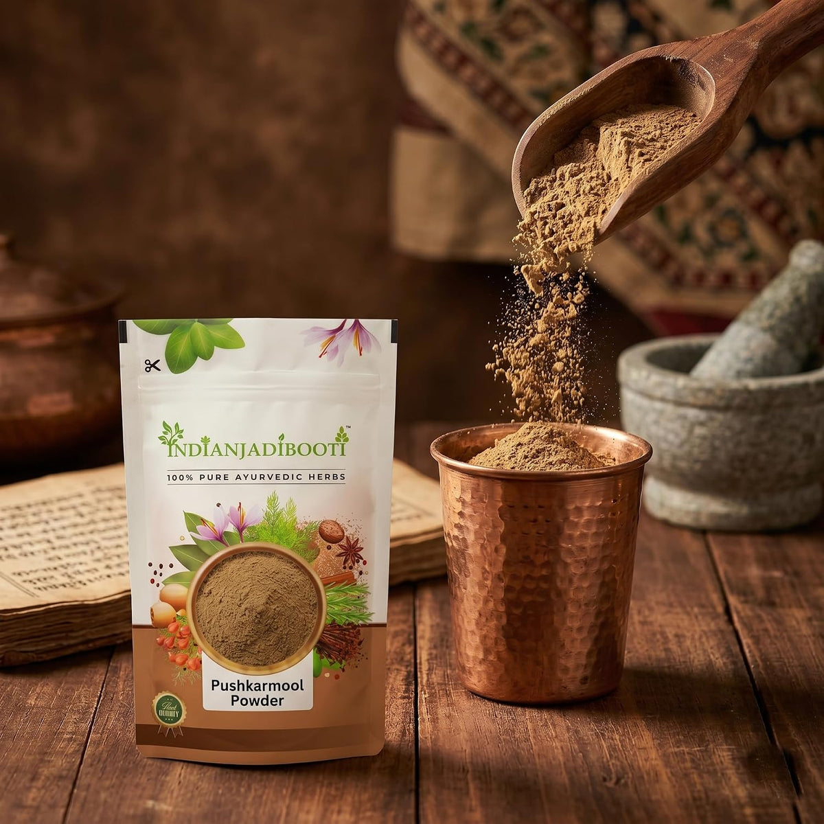 IndianJadiBooti Pure Pushkarmool Powder (Inula Racemosa) | Raw Ayurvedic Botanical for Respiratory Wellness, Chest Comfort & Heart-Centric Vitality (800g)