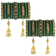 NMII Premium Bridal Velvet Chuda Set Beads & Zircon Stones Studded With Latkan Work For Women & Girls | Punjabi Wedding Chooda Bangles | Ethnic Festival Jewelry | Chuda's Gift - Set Of 82
