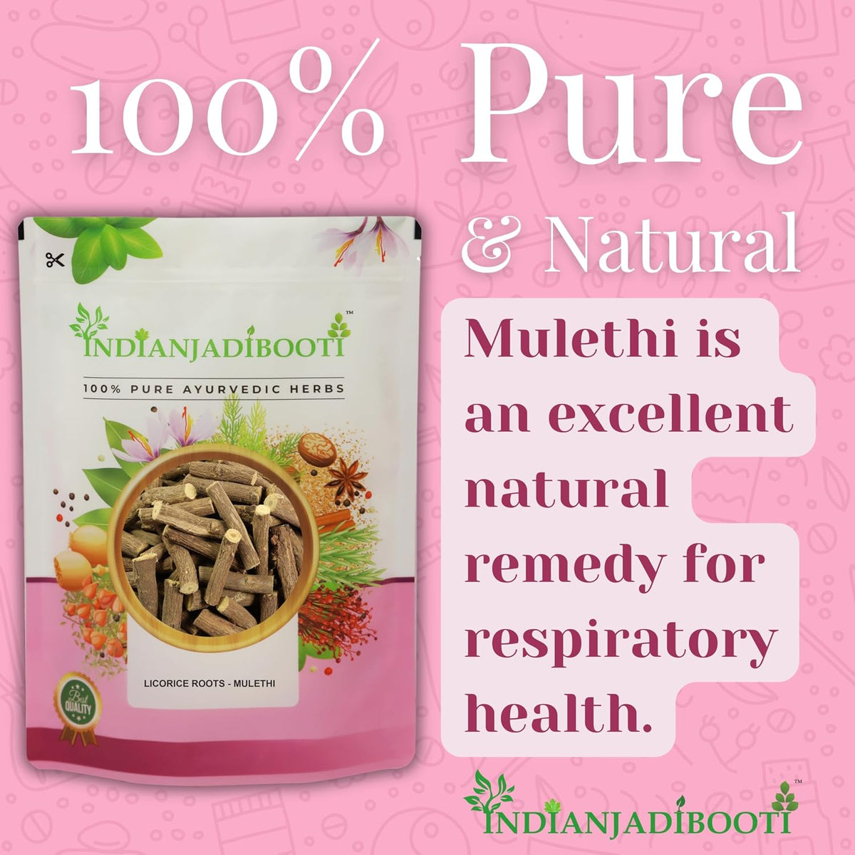 IndianJadiBooti Mulethi Stick – Licorice Root | Supports respiratory health and digestion | 100 Grams Pack Of 3