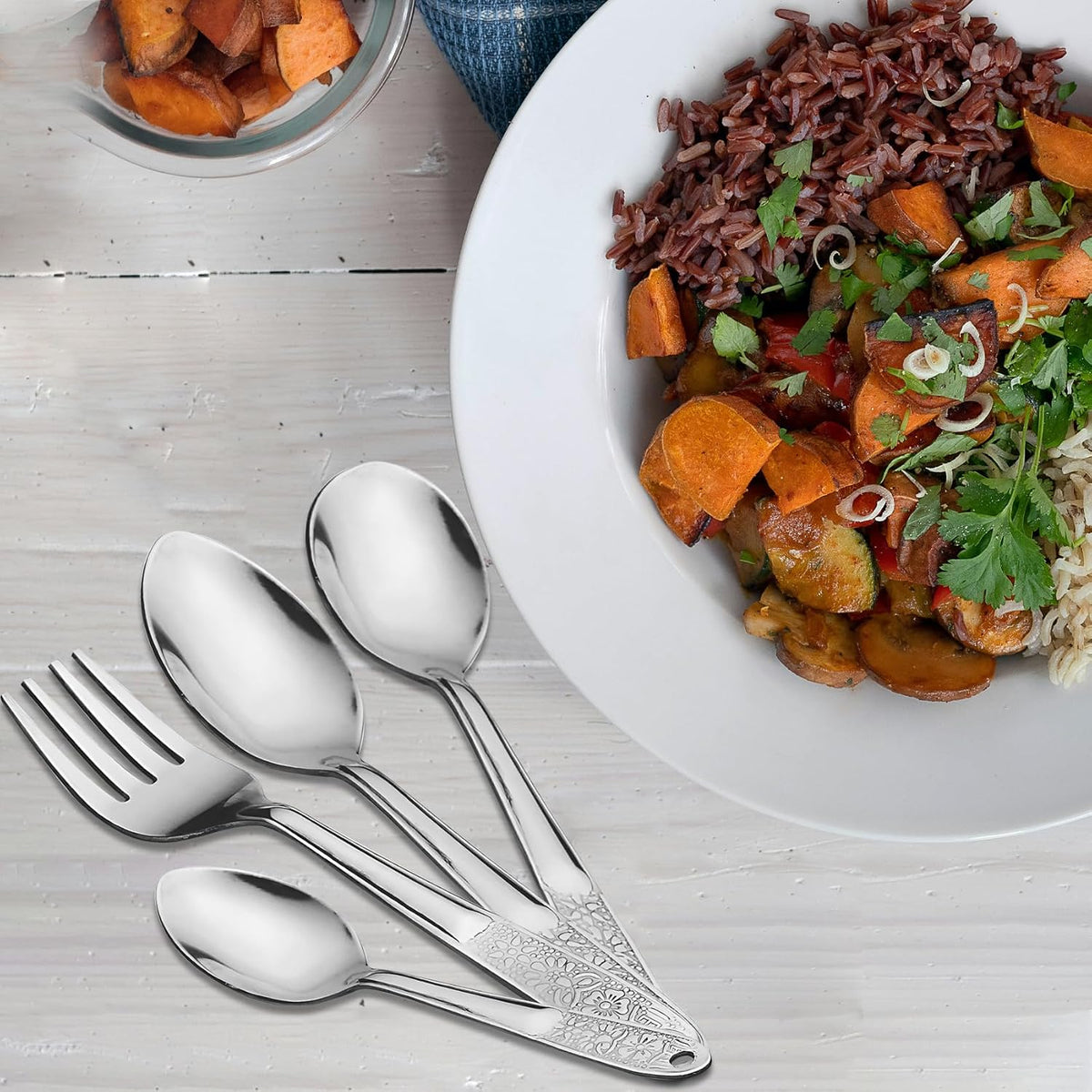 Parage 25 Pieces Pretty Premium Stainless Steel Cutlery Set for Home & Kitchen (Contains: 6 Dinner Spoons, 6 Tea Spoons, 6 Forks, 6 Soup Spoons) - Spoon Set for Dining Tableware Stylish, Silver