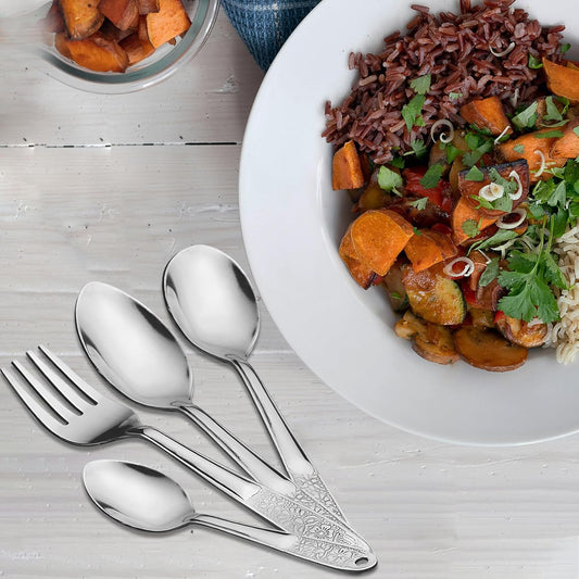 Parage 25 Pieces Pretty Premium Stainless Steel Cutlery Set for Home & Kitchen (Contains: 6 Dinner Spoons, 6 Tea Spoons, 6 Forks, 6 Soup Spoons) - Spoon Set for Dining Tableware Stylish, Silver