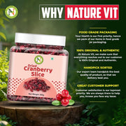 NatureVit Cranberries Dried Sliced 300g | Tart & Sweet Healthy Snack | Antioxidant-Rich Superfruit | Naturally Dried Cranberry Slices | Product of USA | Ideal for Baking, Cereal, Salads & Snacking