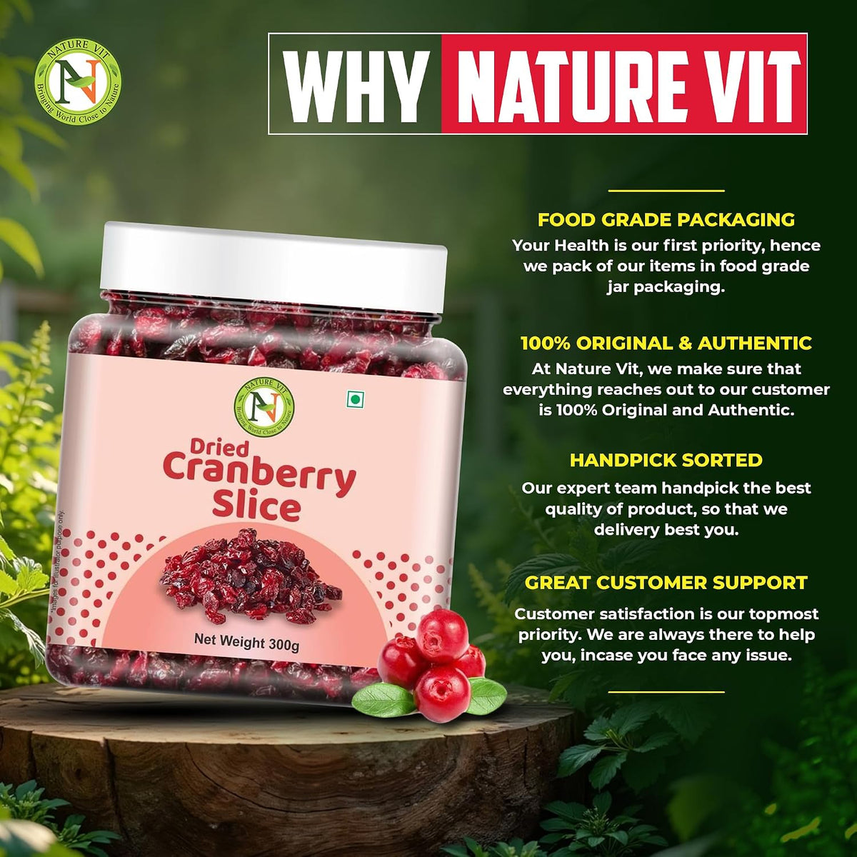 NatureVit Cranberries Dried Sliced 300g | Tart & Sweet Healthy Snack | Antioxidant-Rich Superfruit | Naturally Dried Cranberry Slices | Product of USA | Ideal for Baking, Cereal, Salads & Snacking