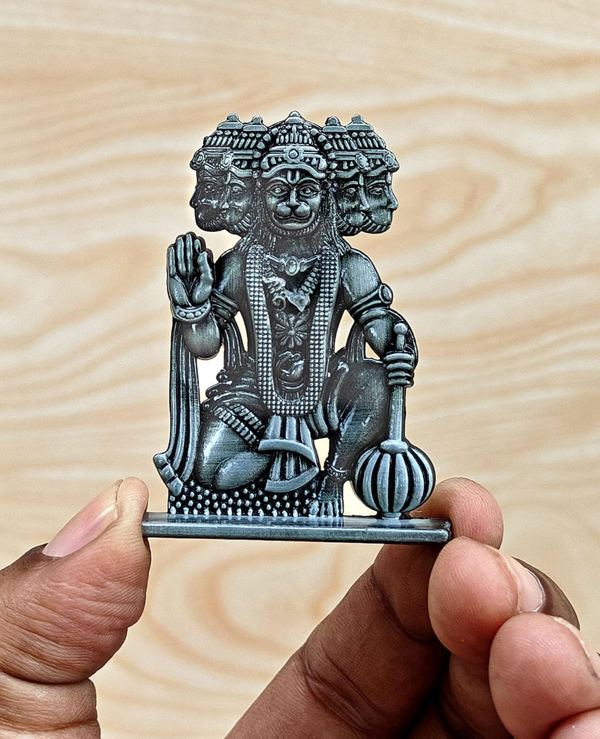 SHINDE EXPORTS Small Size Brass pital Metal panchmukhi Hanuman Idol murti Statue for car Dashboard Home (Grey)