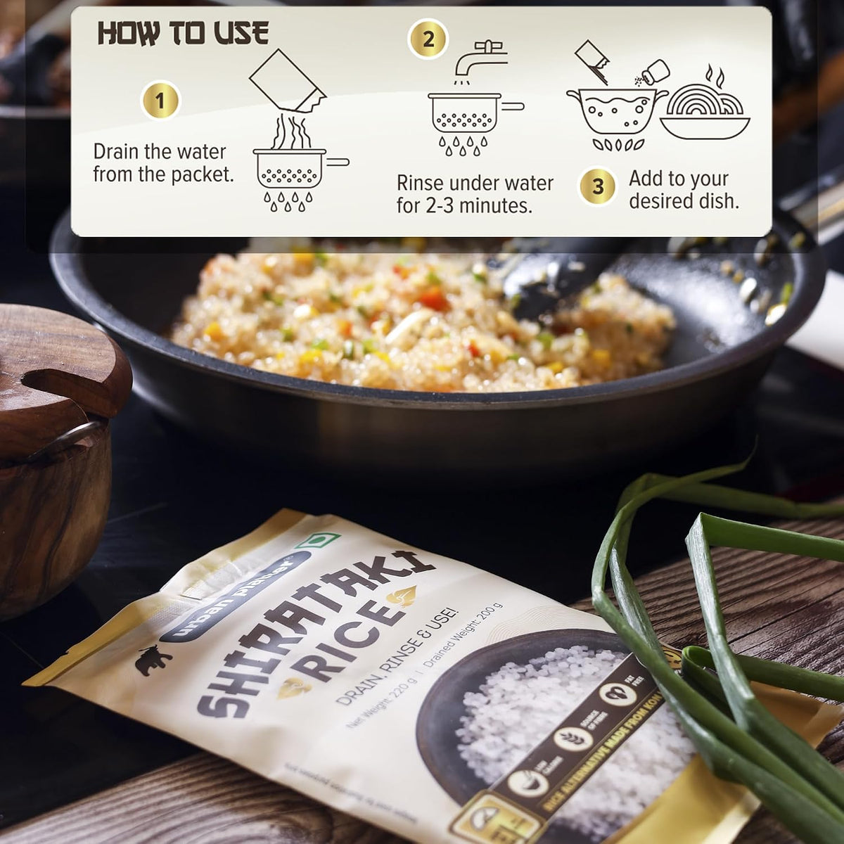 Urban Platter Shirataki Short-Grain Rice, 220 g, Pack of 3 (Ultra Low-Carb, Low-Calorie, Keto-Friendly, Fat-Free, Gluten-Free Alternative To Rice)