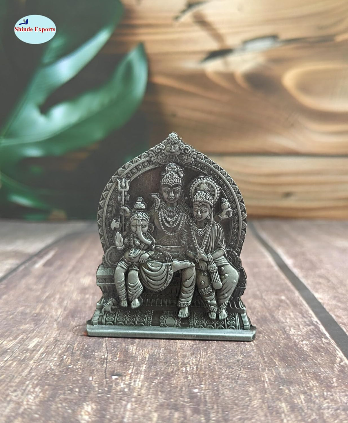 SHINDE EXPORTS Small Lord Shiva Parvati Family parivar Shiv Ganesha Metal murti Idol for Home mandir car Dashboard Temple (Grey)