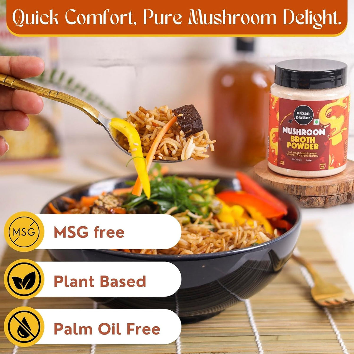 Urban Platter Mushroom Bouillon & Broth Powder, 200g (Plant-Based | Instant Soup Base | MSG-Free | Umami-Rich)