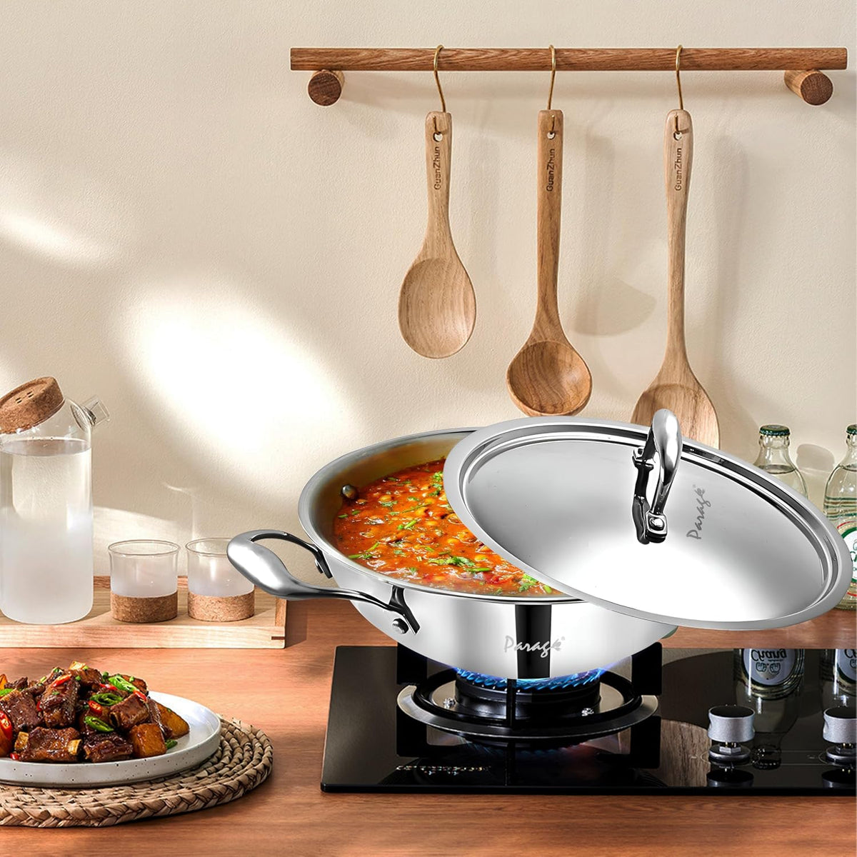Parage Triply Stainless Steel Kadai with Lid 28 cm, 4 LTR | ISI Certified | Heavy Bottom SAS Triply Kadhai for Deep Frying & Cooking | Tripure | Induction & Gas Stove Compatible | 5 Years Warranty