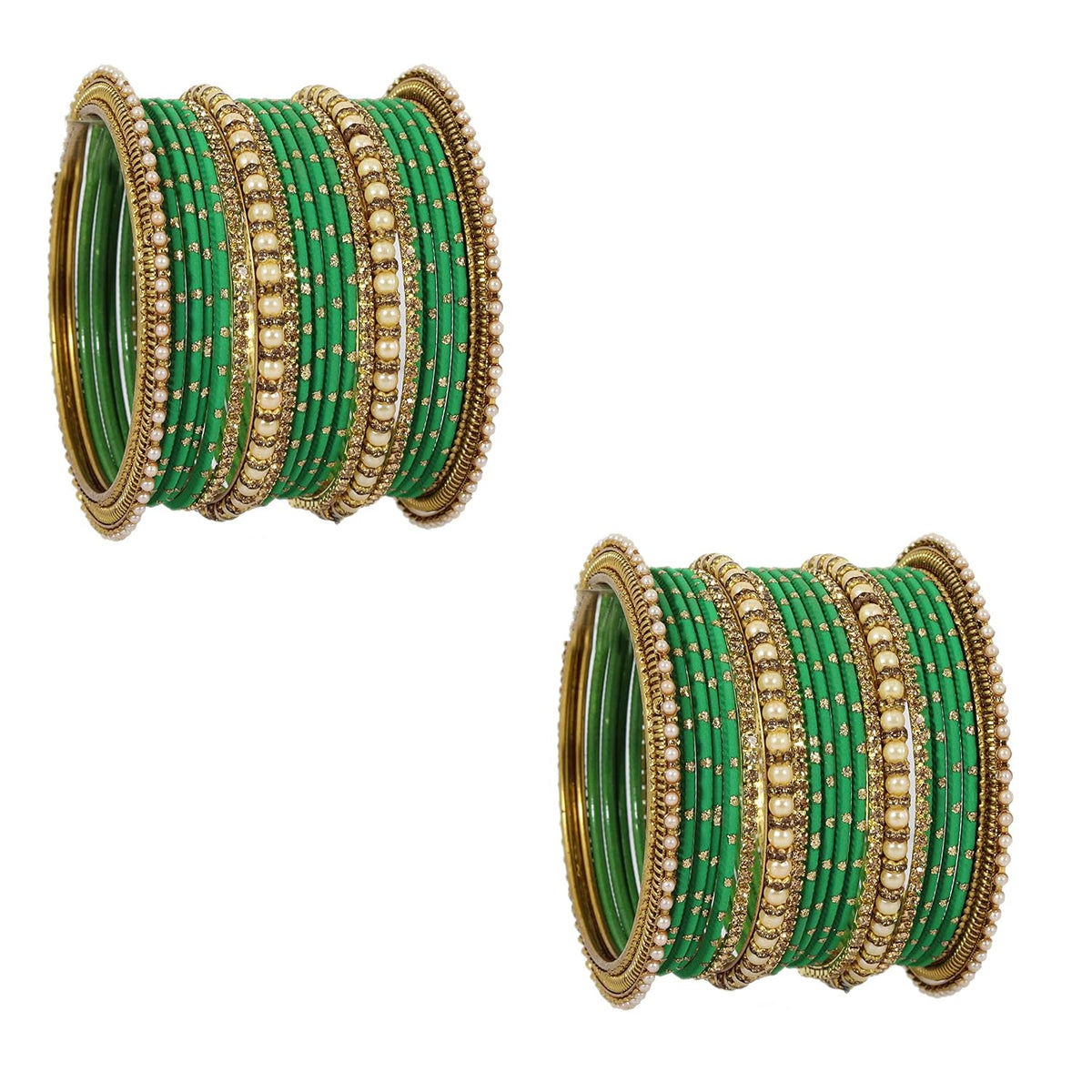 NMII Non-Precious Metal with Base Metal and Studded with Zircon Gemstone or Pearls Glossy Finished Traditional Bangle set for Women and Girls