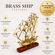 DSH Pure Brass Ship with Wooden Base Showpiece Item Perfect for Home Decoration and Gifting. (10 Inch)