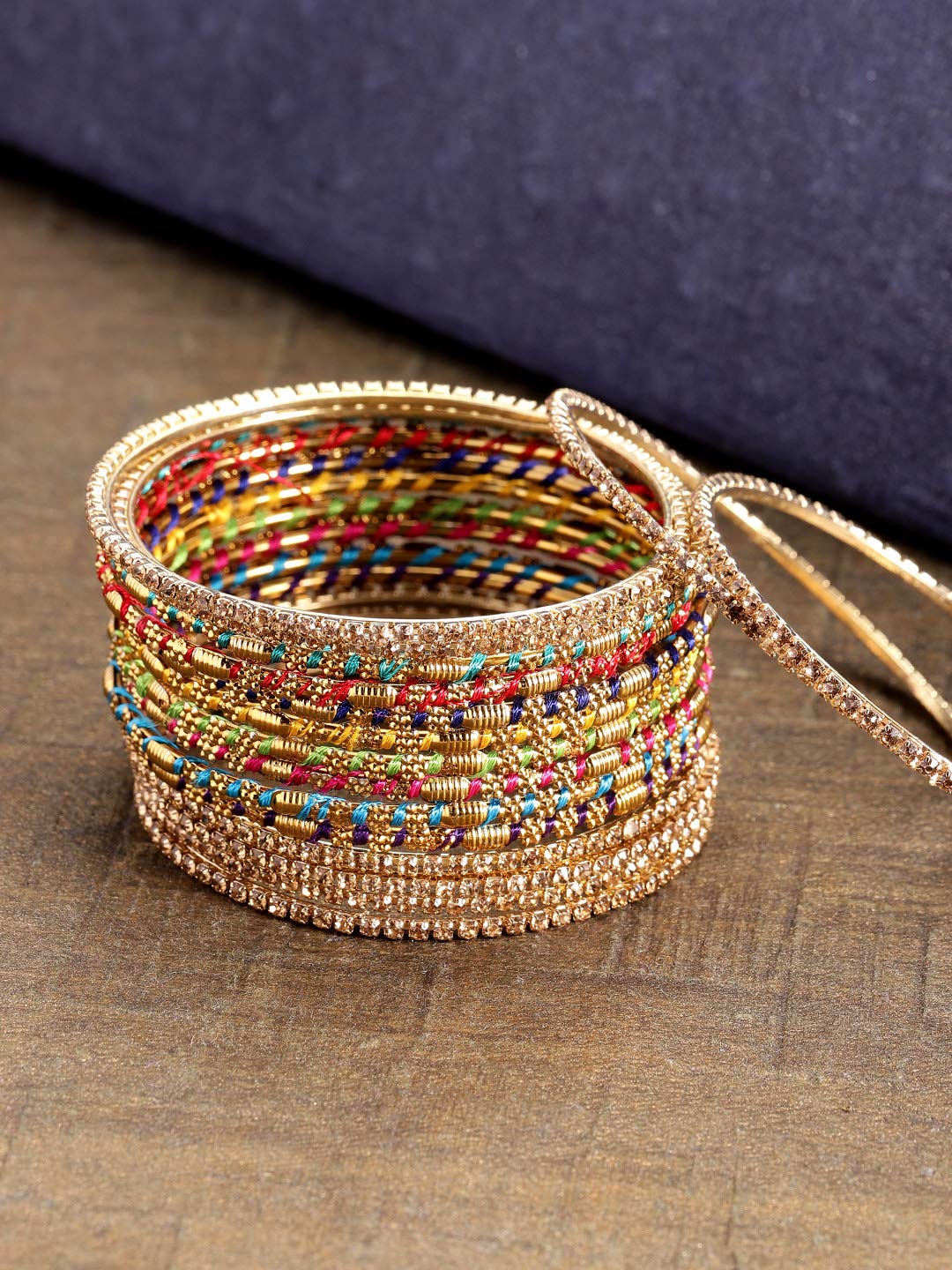 Priyaasi Multicolor Thread Bangles Set for Women | Traditional Design | Stone-Studded | Gold-Plated | Set of 16 | Brass Metal | Bridal Bangles Set for Weddings & Festivals