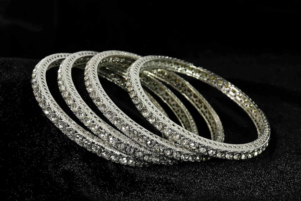 NMII Traditional Golden Metal Bangles Kada Set For Women & Girls with Zircon Stone | Diamond Bangles | Premium Bangles For Wedding, Party, Shadi, Function | Women's Fashion Jewellery- Set of 4