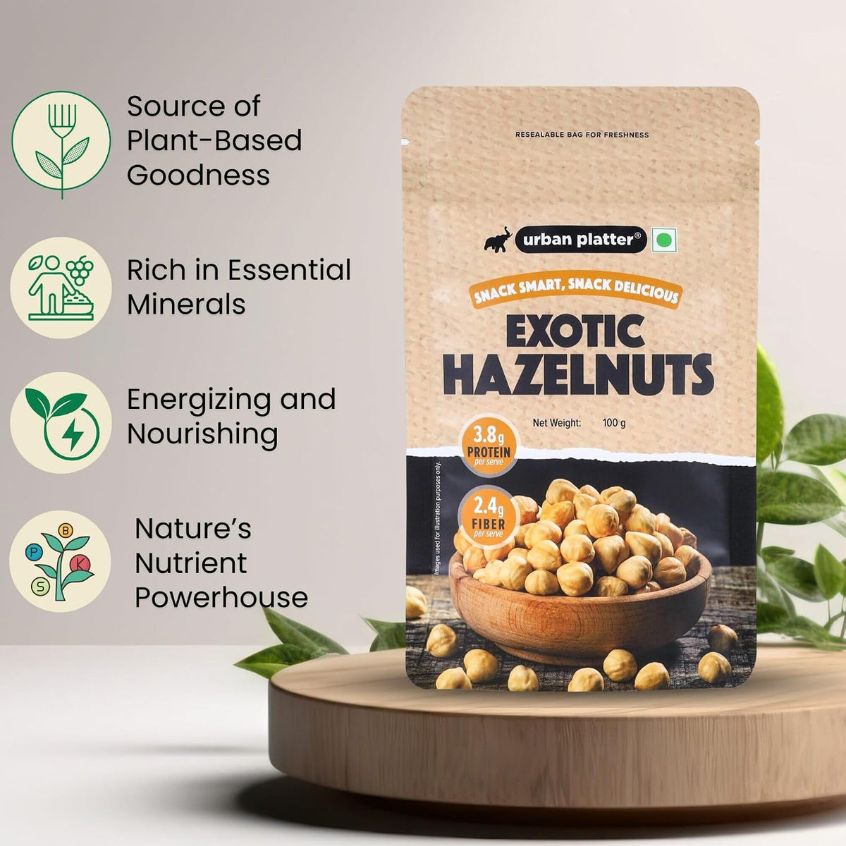 Urban Platter Exotic Hazelnuts, 100g, (Protein & Fiber Rich, For Confectionery, Baking, Nut Pastes & Dessert)