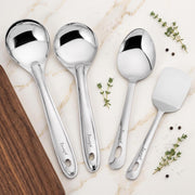 Parage Stainless Steel Kitchen Tools Set for Kitchen Cooking and Serving, Pack of 4, Serving Spoon, Turner/Spatula (Palta), Basting and Rice Spoon, Silver (Size: 26.5 cms, 25 cms x 2, 23 cms)