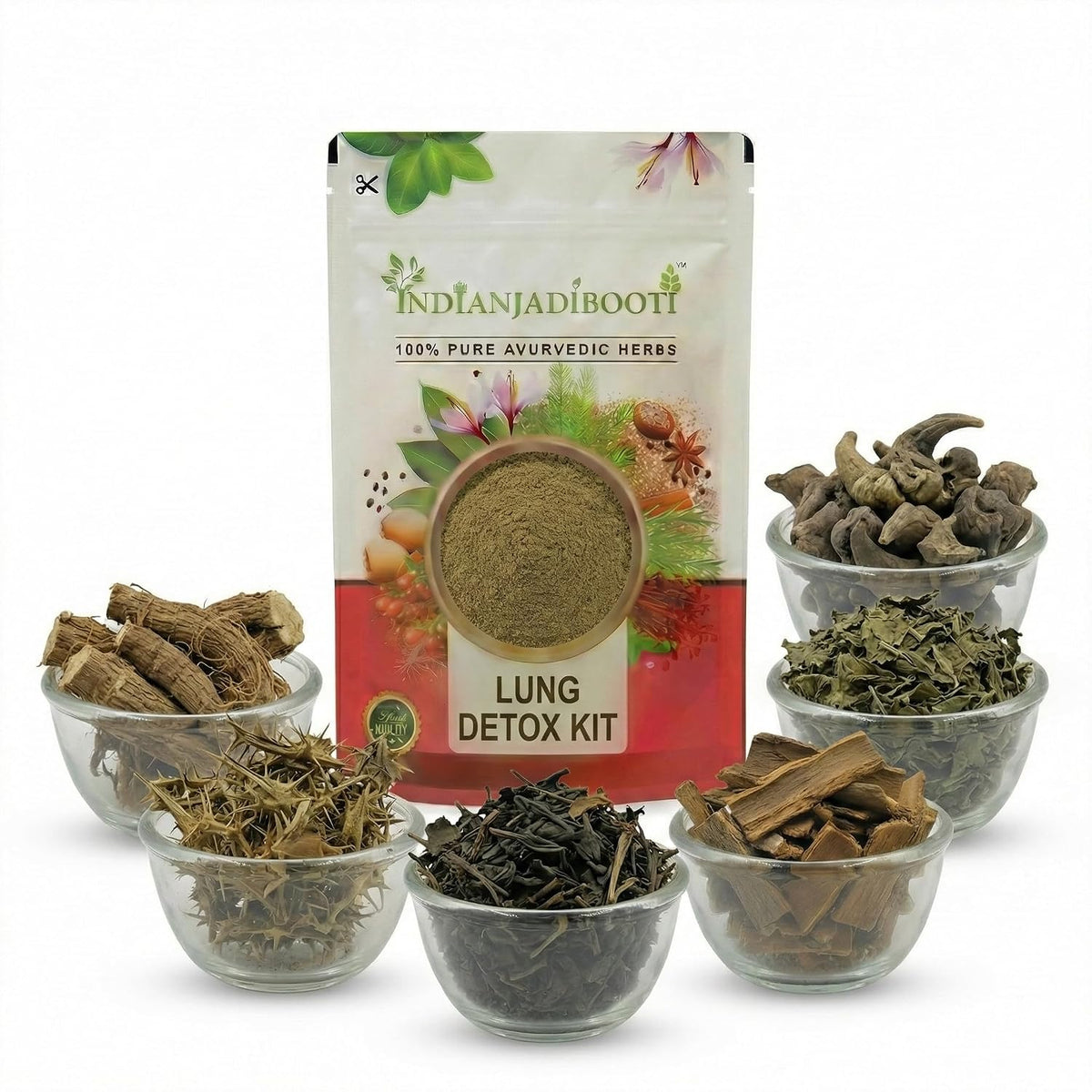 IndianJadiBooti Lung Detox Powder (Swas Collection) Pushkarmool 2X Blend – For Smokers & Pollution Defense – Vasa, Kantakari & Tulsi Mix – Natural Respiratory Support & Breath Ease – 200g Pack