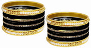 NMII Metal with Zircon Gemstone and Pearls Studded Velvet Bangle Set for Women and Girls
