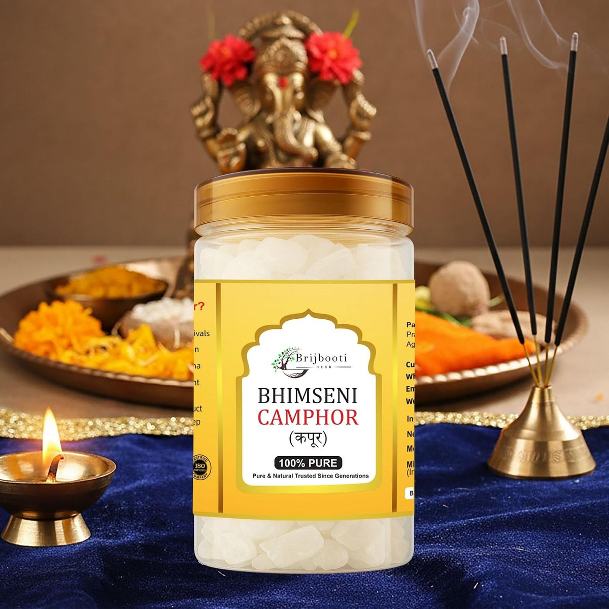 Brijbooti Original Bhimseni Camphor 350g | Bhimseni Kapoor | 100% Pure & Natural Kapoor for Pooja, Aarti, Hawan, Aromatherapy & Air Freshener | Zero Residue