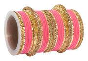 NMII Traditional Golden Metal Bangles Velvet Chuda Set For Women & Girls with Zircon Stones & Beads | Traditional Women's Bangles | Wedding Chuda Set | Bridal Dulhan Bangles- Set of 60