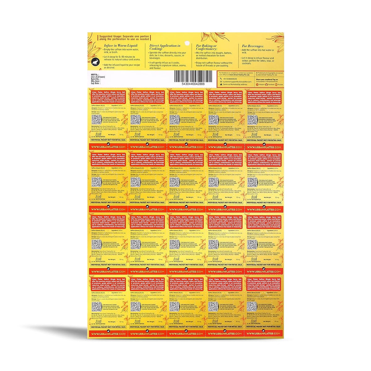 Urban Platter Kashmiri Mongra Saffron Single-Serve Set, 1gm (50mg x 20N) (Grade A | Pre-Portioned Single-Use Packs | Rich Aroma & Flavour)
