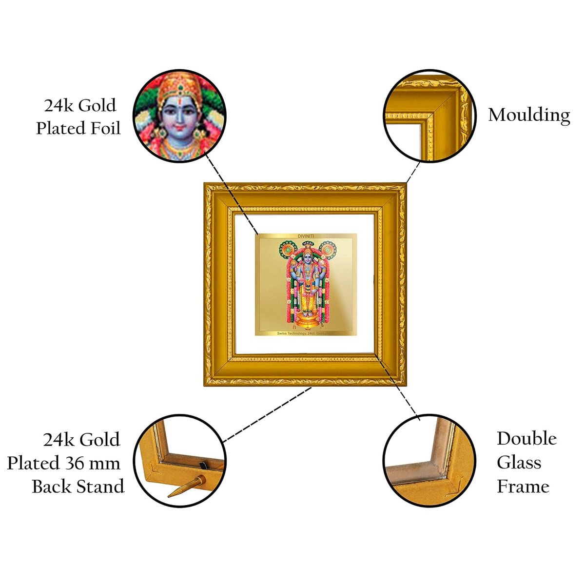 DIVINITI Guruvayurappan Gold Plated Wall Photo Frame, Table Décor| DG Frame 101 Size 1A and 24K Gold Plated Foil| Religious Photo Frame Idol For Pooja, Gifts Items (10 CM X 10 CM)