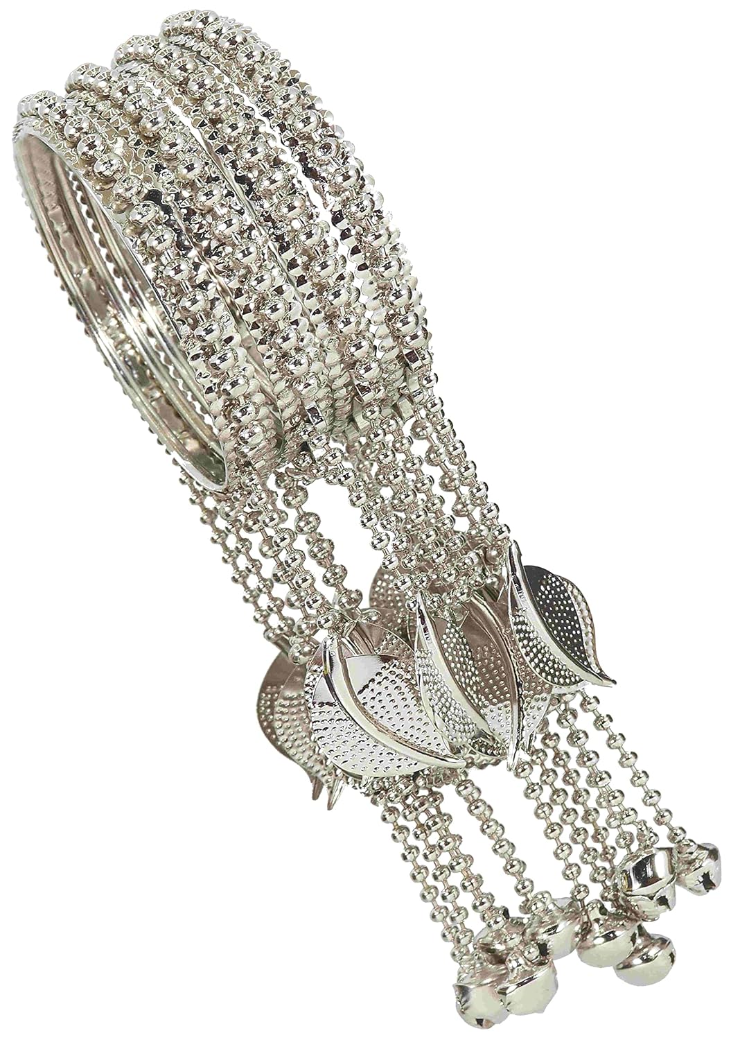 NMII Non-Precious Metal With Base Metal and Linked with Bracelet Bells Worked Glossy Finished Latkan Kaleere Type Kada Set For Women and Girls