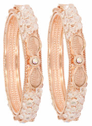 NMII Rose Gold Plated Metal with Stylish Pearls & Zircon Diamond Bangles Kada Set For Women & Girls | Kada For Women Fancy | Elegant Bangles For Wedding, Party, Occasion, Festive- Set of 2
