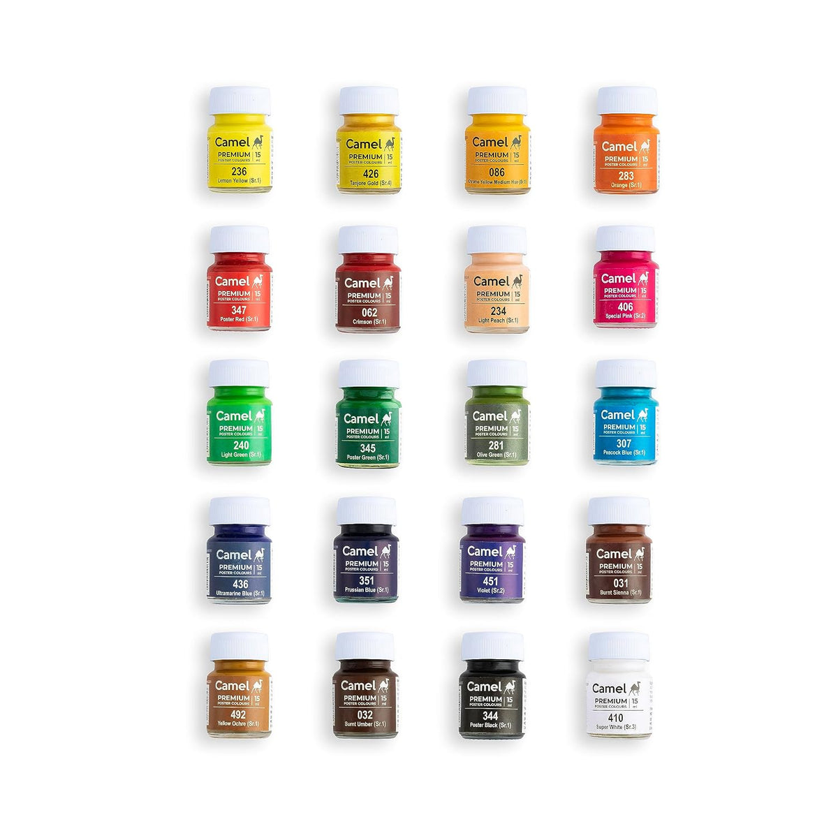 Camel Premium Poster Colour with Brush - 20 Shades (Multicolor)