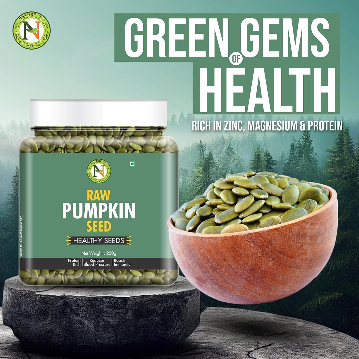 NatureVit Pumpkin Seeds 250 Gram | Raw & Unsalted | Protein Rich Super Seeds for Eating | Immunity Booster Snack | Ideal for Weight Loss & Healthy Heart