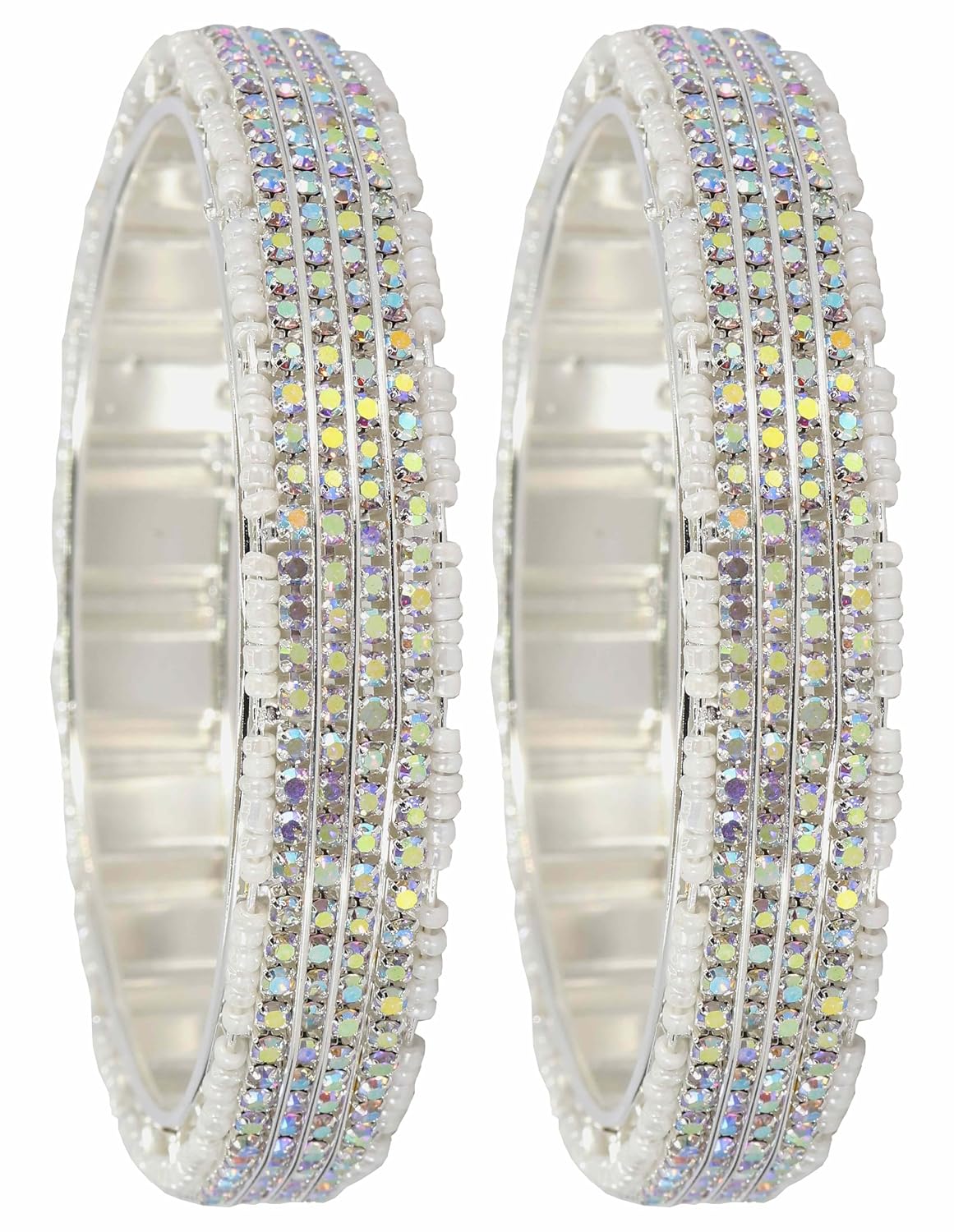 NMII Alloy Metal Traditional Pearls & American Diamond Stone Premium Bangles Set For Women and Girls | Stylish Party, Wedding, Festival, Occasion Fashion Jewellery-Set of 2