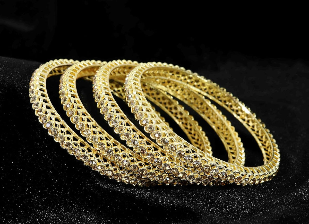 NMII Stylish Designer Metal Bangles Set For Women & Girls with Zircon Stone | Diamond Bangles | Traditional Bangles For Wedding, Party, Shadi, Function | Women's Fashion Jewellery- Set of 4